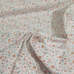 Tela algodón estampado FRIDAYS18 flores rosa y teja